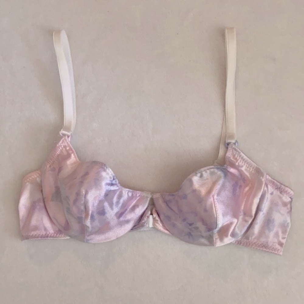 {VTG} Christian Dior | Watercolor Unlined Plunge Front Closure Underwire Bra 34A